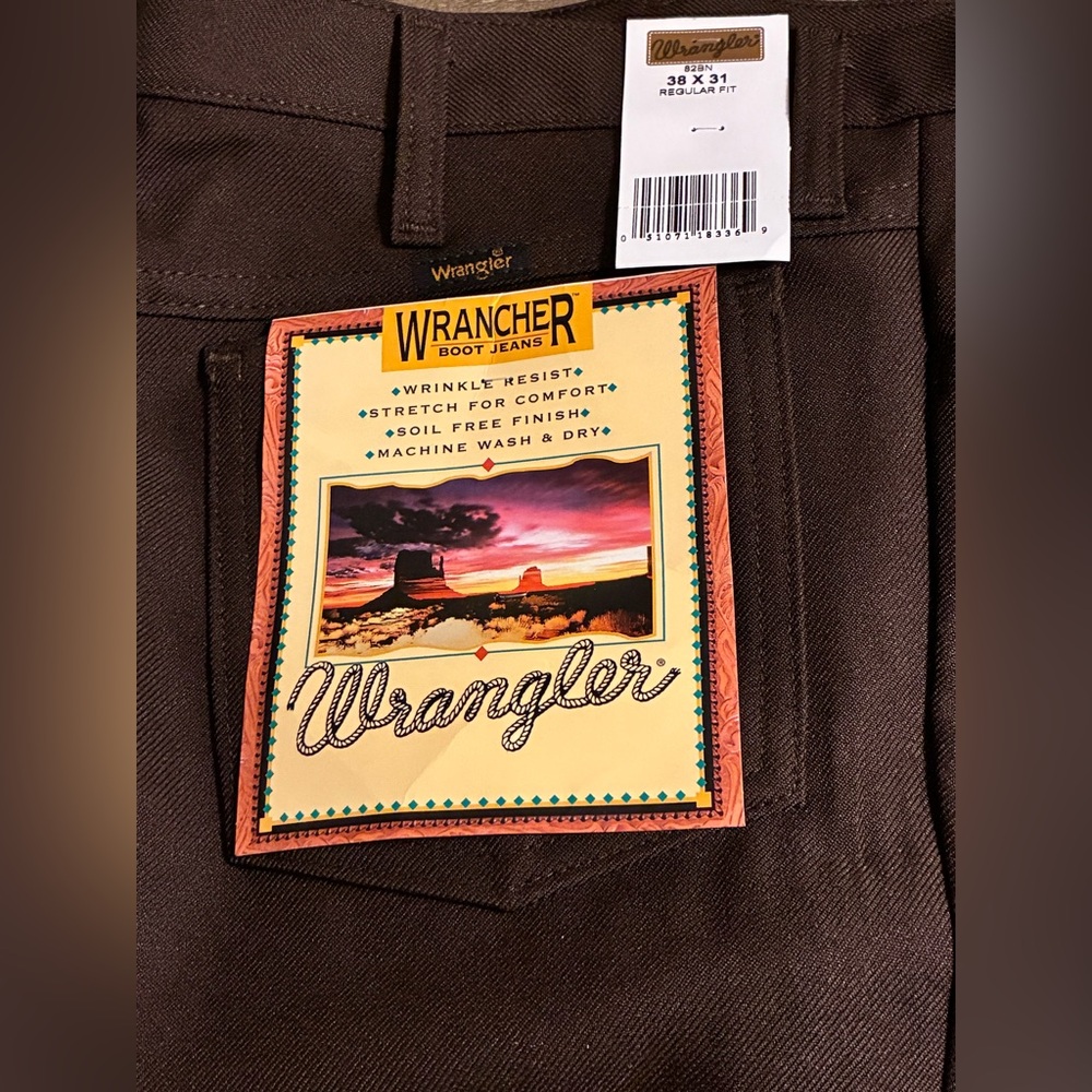 🤎 Wrangler Wrancher Dress Boot Jeans Pants Brown Stretch Western (38x31) 🤎 NEW - Picture 3 of 5